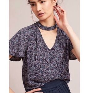 Anthropologie Maeve Bella Polka Dot Choker Blouse